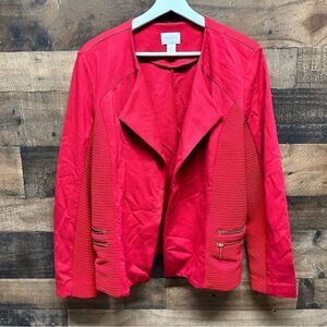 Chico’s blazer Jacket Moto Renaissance Red Gold Zippers Women’s Sz 2 US M